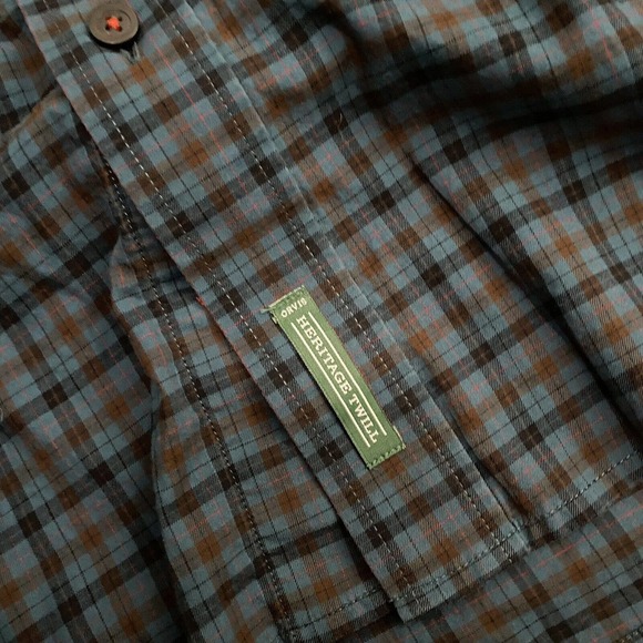 Orvis Button Up Shirt Mens Large Blue Green Flannel Outdoor Pocket Long Sleeve - Picture 4 of 8